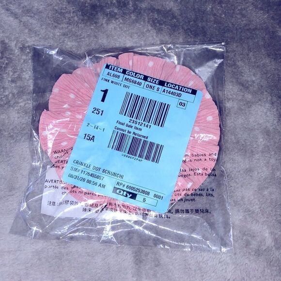 J Crew Factory Crinkle Pink White Dot Scrunchie - Picture 3 of 3